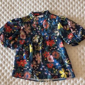 THML Floral Puff Sleeve Blouse - Blue and Multicolor